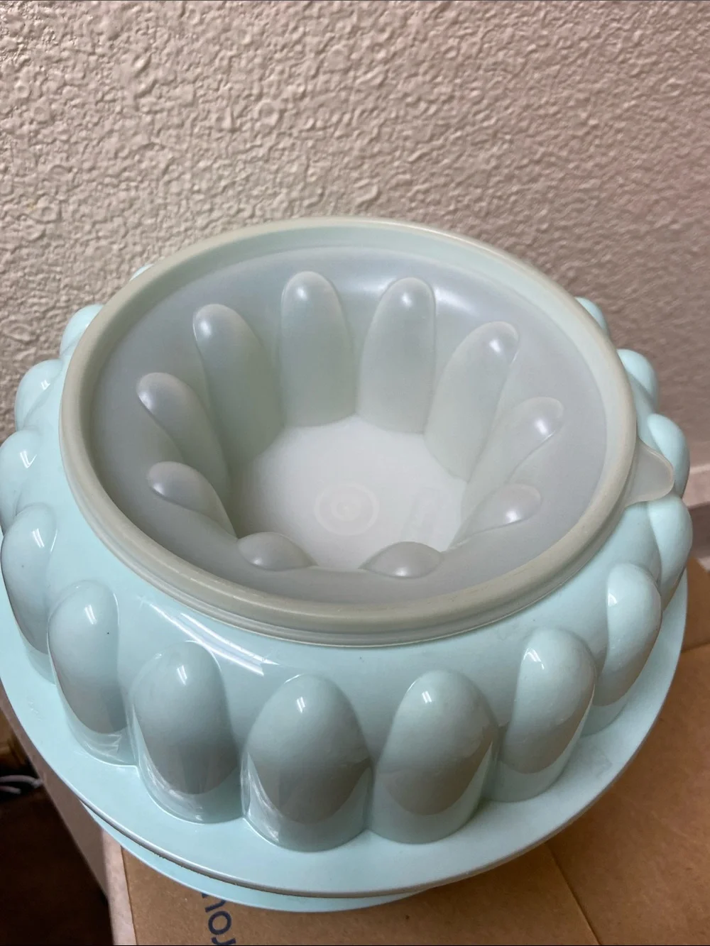 Vtg, Tupperware Jello-Ring Mold Mint Blue Plastic with Lids - Set of Two